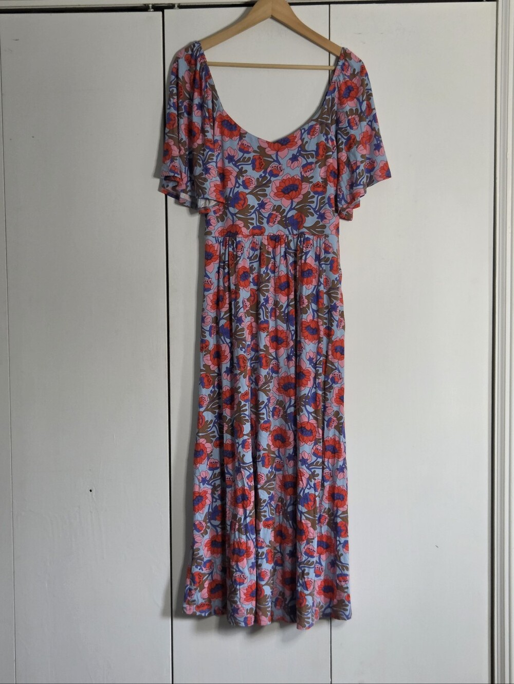 Boden Lavender Maxi Dress with Red Floral Print